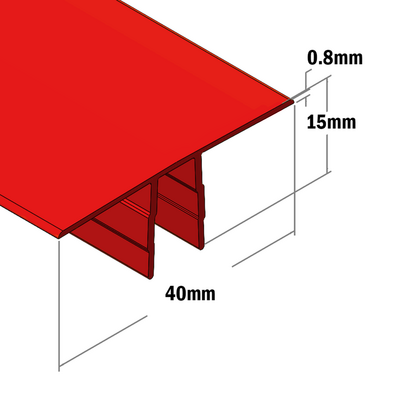 61-090-6 MODULAR SOLUTIONS PVC COVER PROFILE RED 40MM, 8 FOOT LENGTH